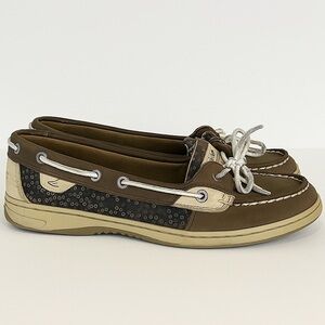 Sperry Top-Sider Angelfish Sequin Boat Shoes Women’s 8.5M Brown Gray Tan